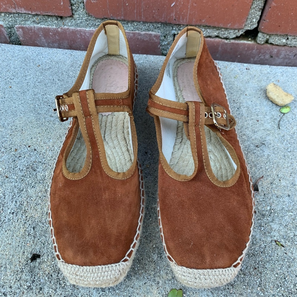 Made-in-Spain T-strap espadrille flats in suede